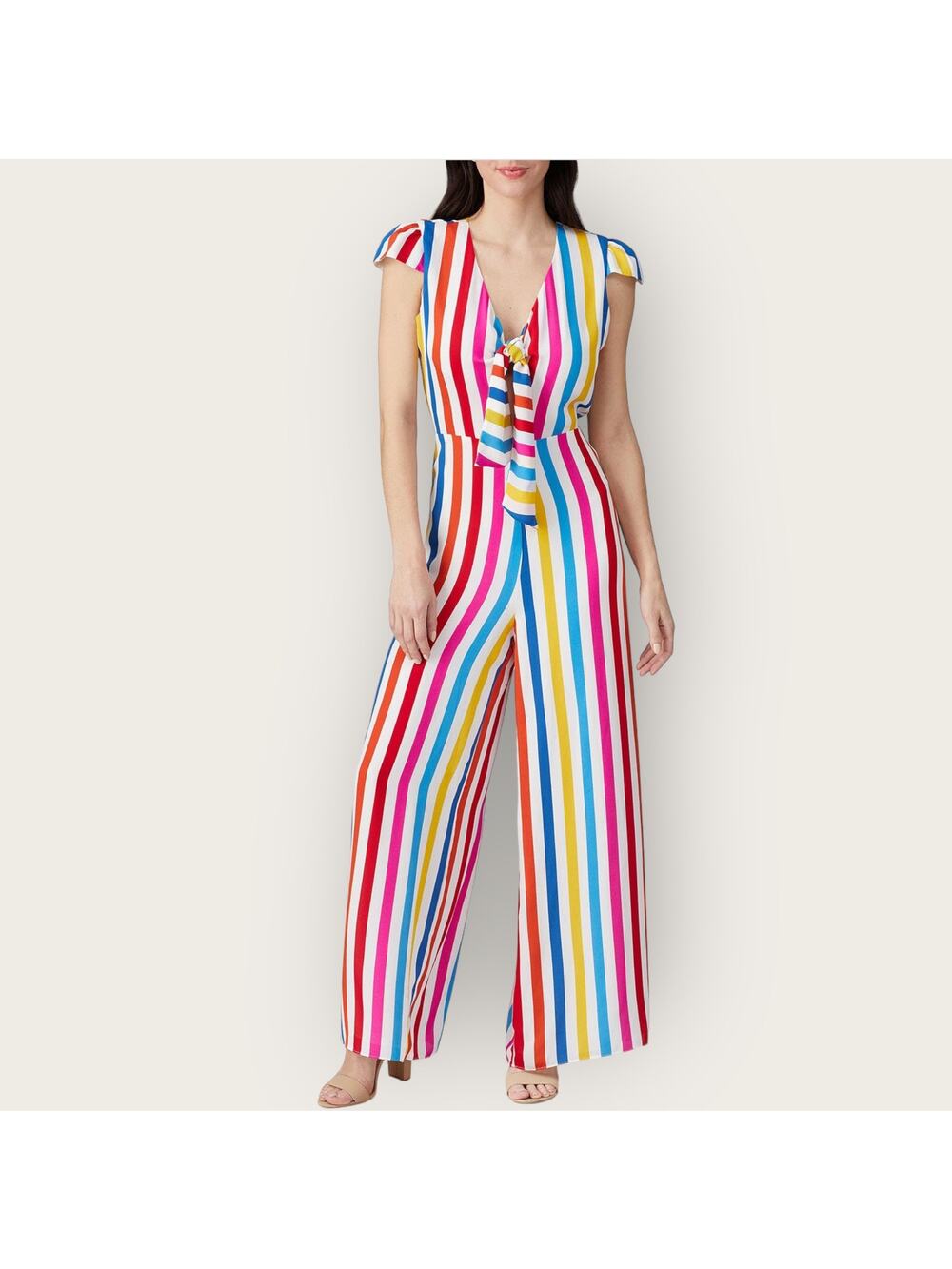 Color Me Courtney Striped Sheree Jumpsuit | Size 6 | Rainbow Romper Cap Sleeves